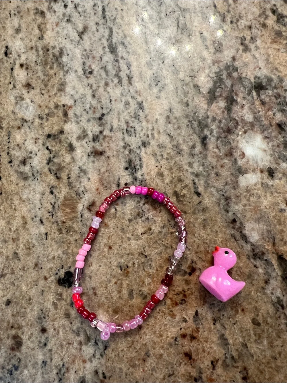 Kids Pink Beaded Stretch Bracelet with Rubber Duck Charm